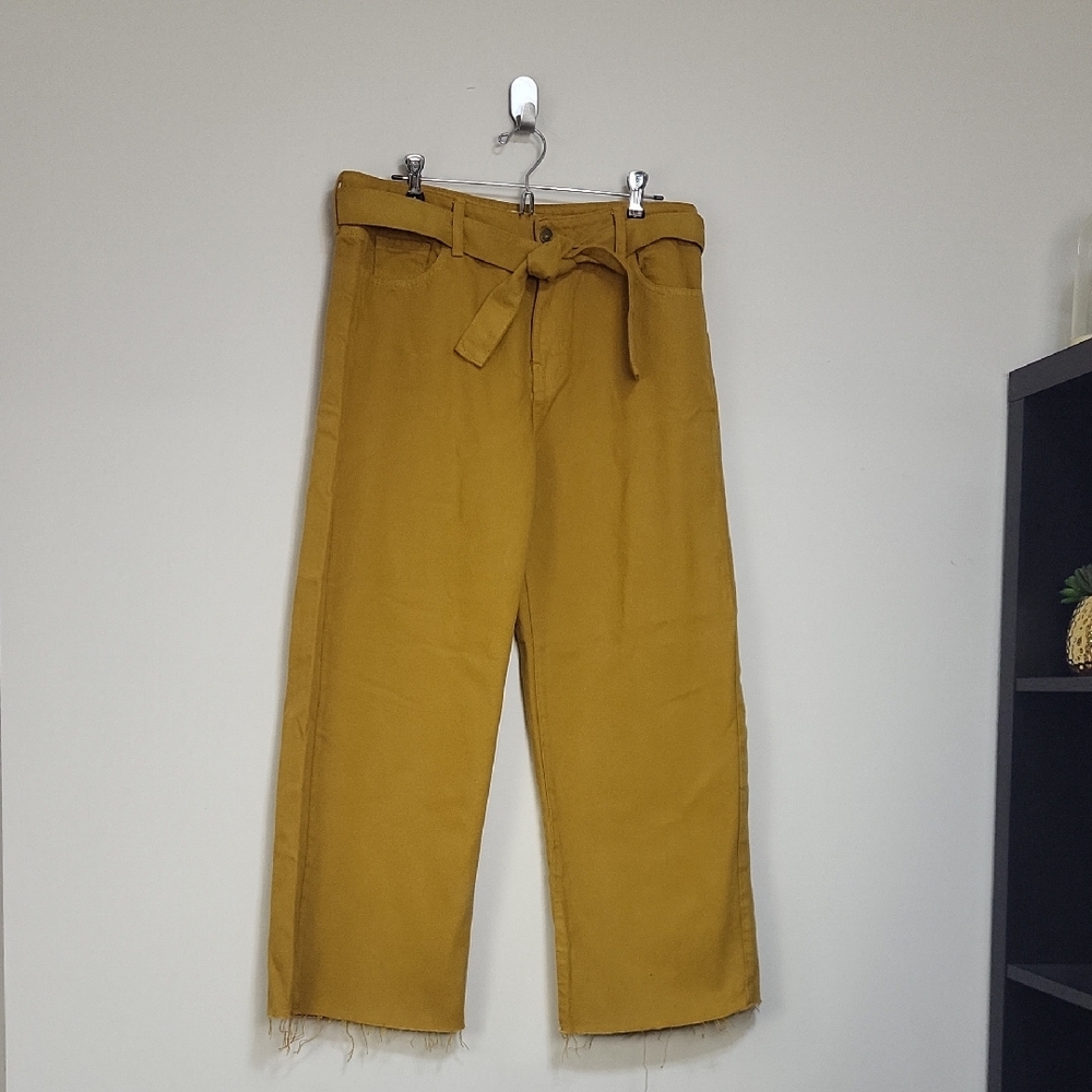 ARKITECT Amarillo Gold Cotton Tie Waist Wide Leg Cropped Ankle Jeans